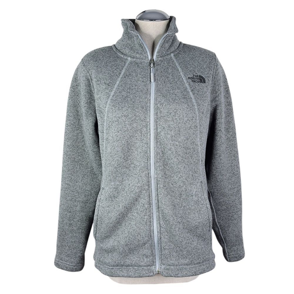 The North Face Jacket sz L * Crescent Fleece Heather Gray Full Zip Pockets TNF